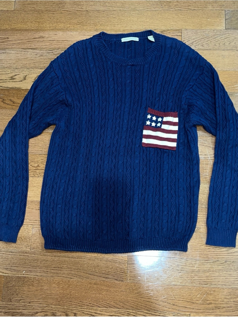 East Island Unisex Flag Cable Knit Cotton Sweater Sz L USA Americano Fisherman‎